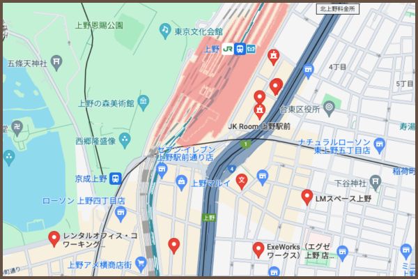 上野駅周辺には複数のレンタルスペース